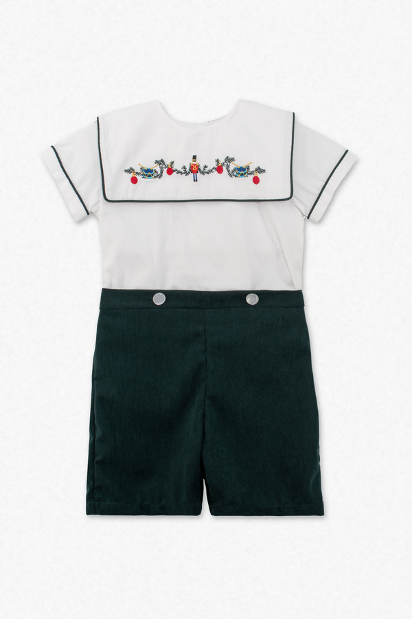 20250- Green Toddler Boy Bobbie  Suit Wooden soldier Embroidery
