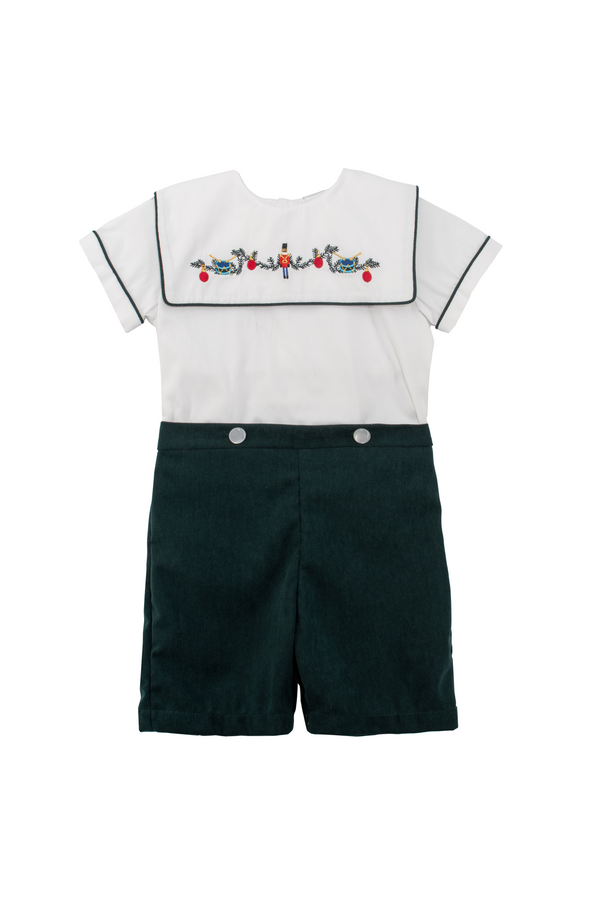 20250- Green Toddler Boy Bobbie  Suit Wooden soldier Embroidery
