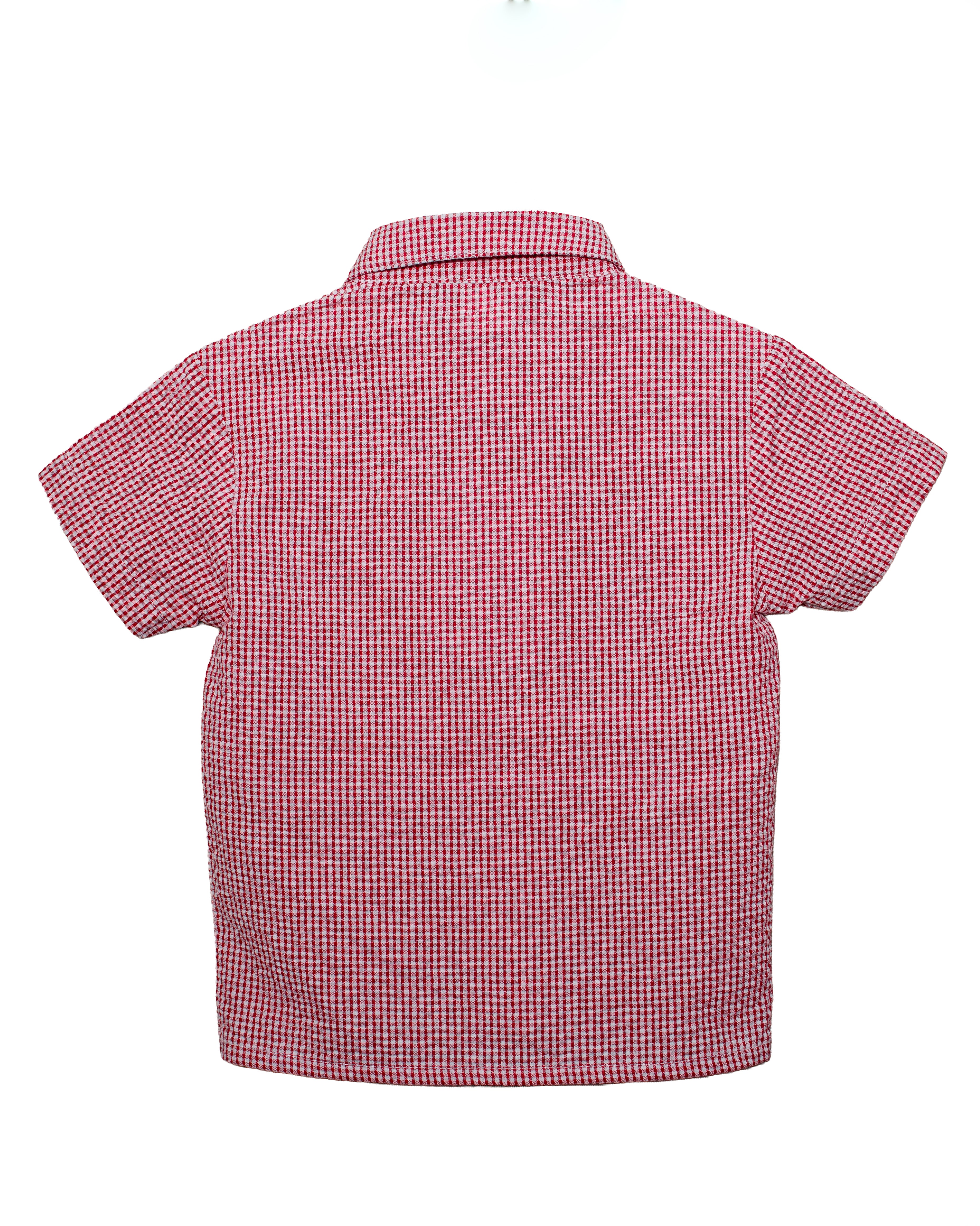 Red Check Seersucker Boys Polo Shirt