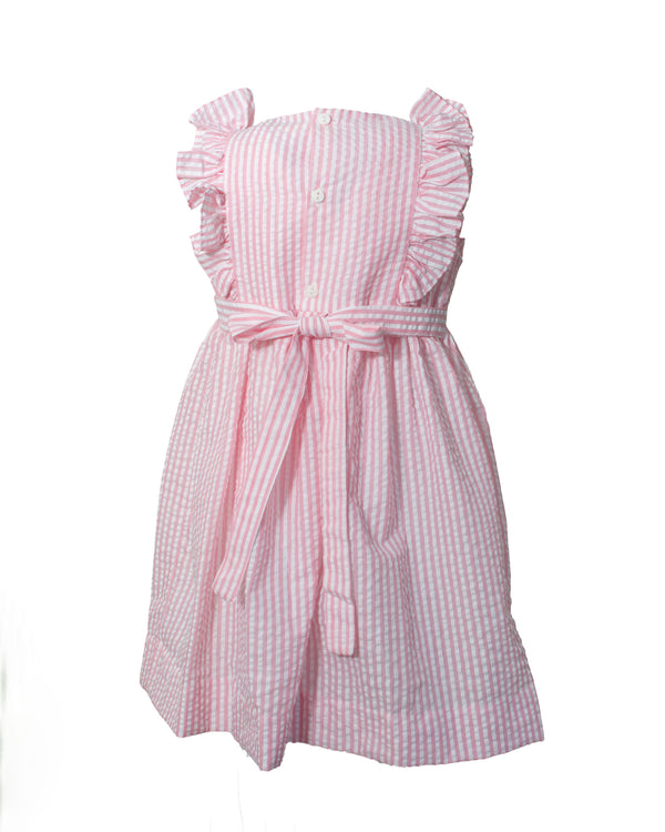 Pink Seersucker Smocked Tulips Toddler  Dress