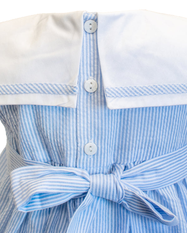 Smocked Sail Boats Sleeveless Blue Girl Dress