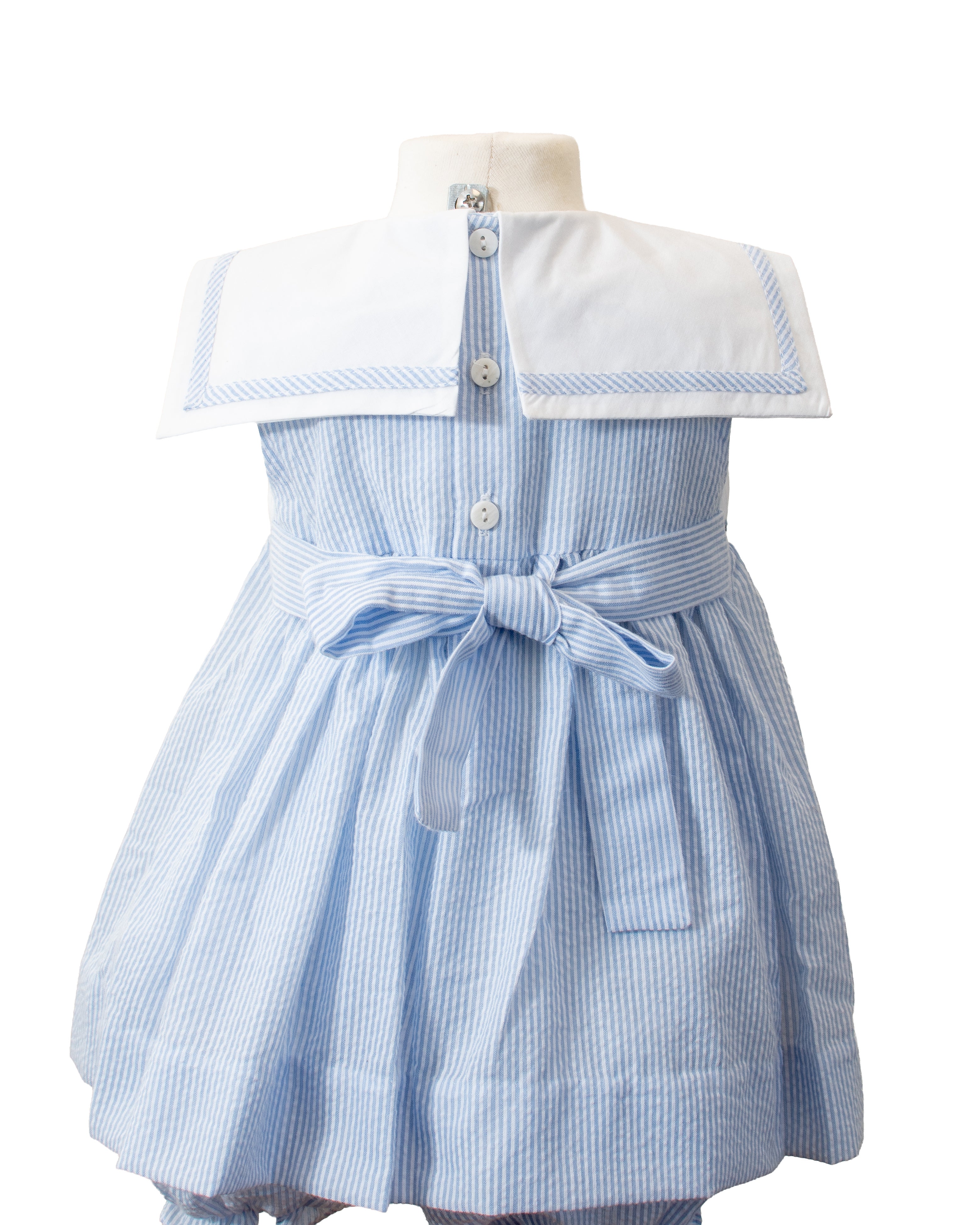 Smocked Sail Boats Sleeveless Blue Girl Dress