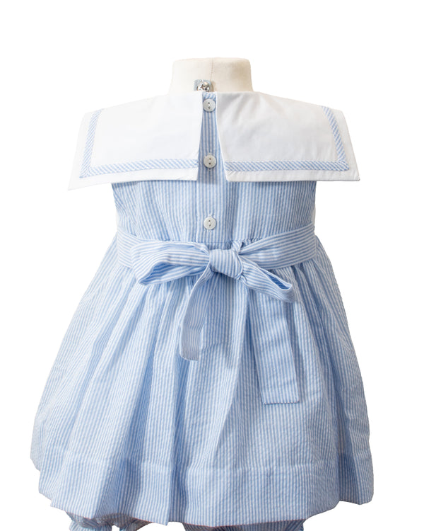 Smocked Sail Boats Sleeveless Blue Girl Dress