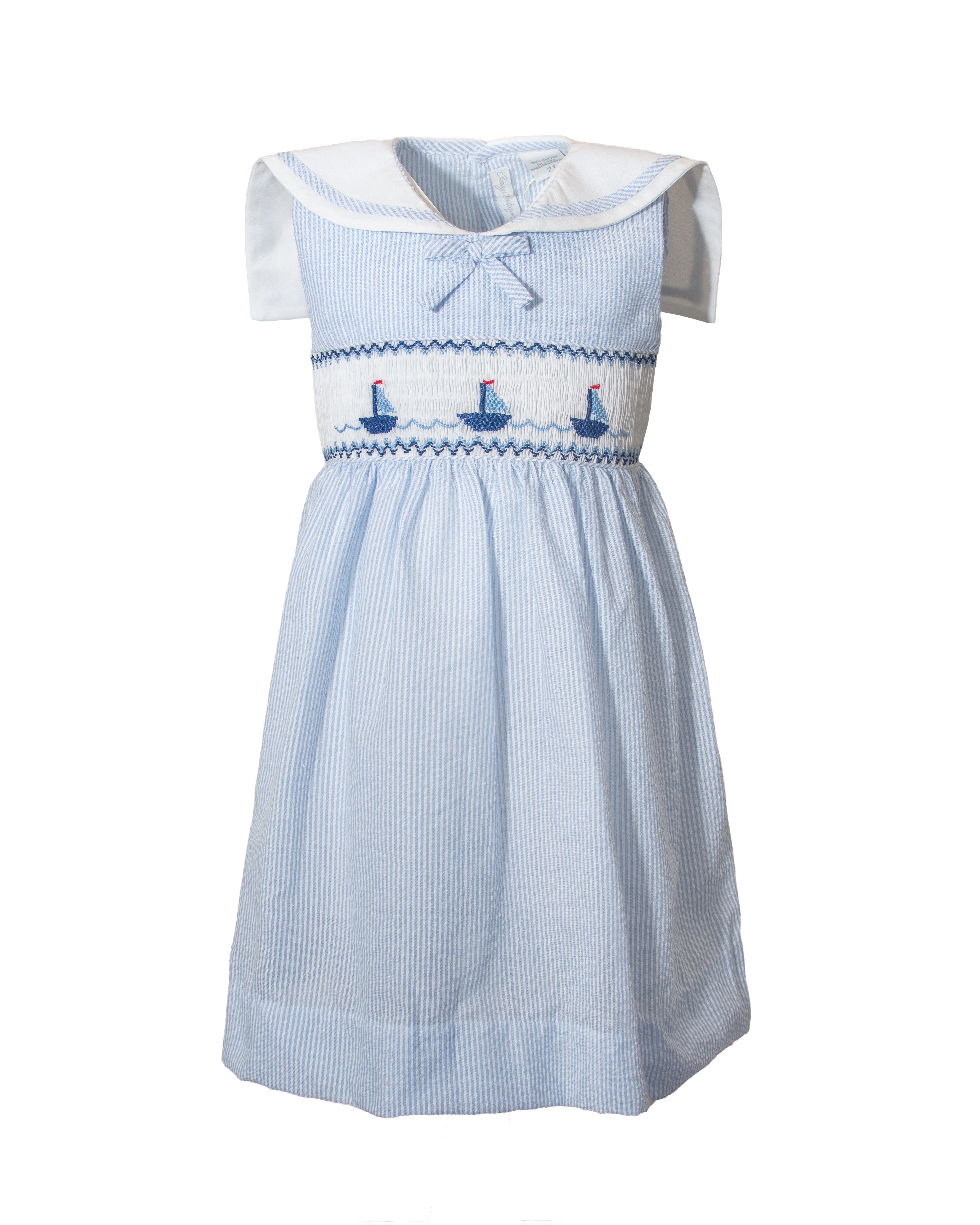 Smocked Sail Boats Blue Sleeveless Toddler Girl Dress