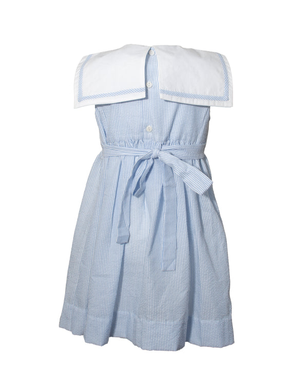 Smocked Sail Boats Blue Sleeveless Toddler Girl Dress