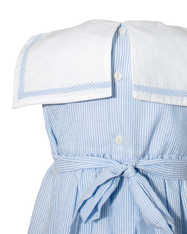 Smocked Sail Boats Blue Sleeveless Toddler Girl Dress