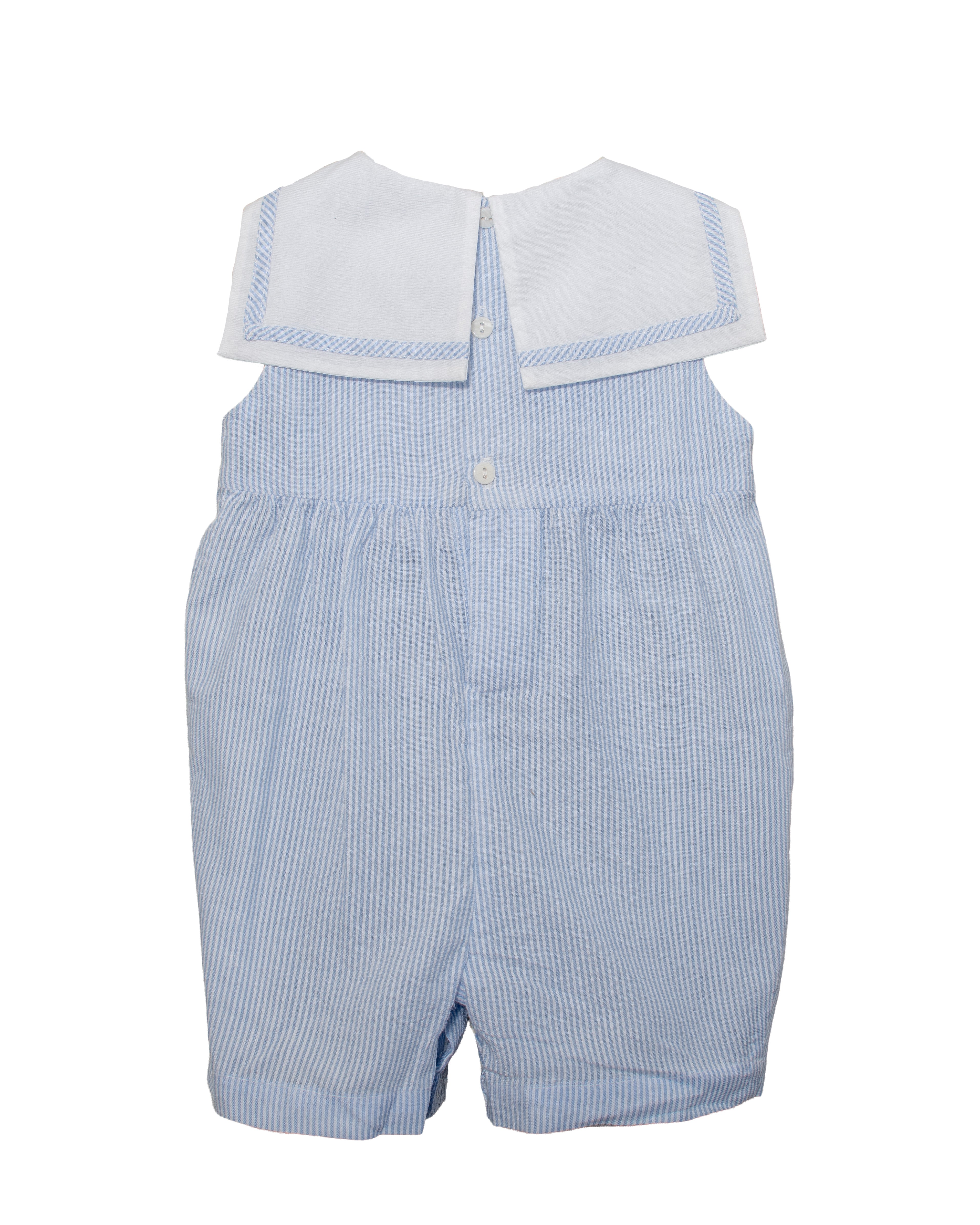 Smocked Sail Boats Boys Blue Shortall