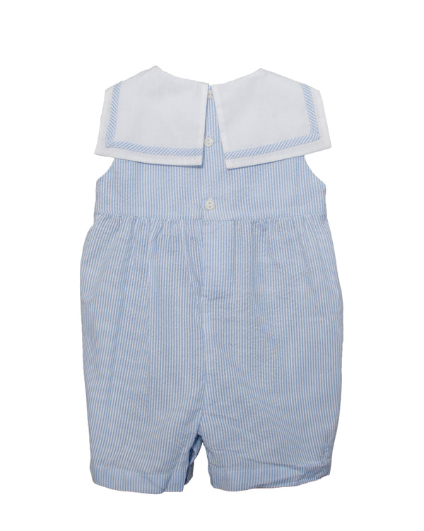 Smocked Sail Boats Boys Blue Shortall