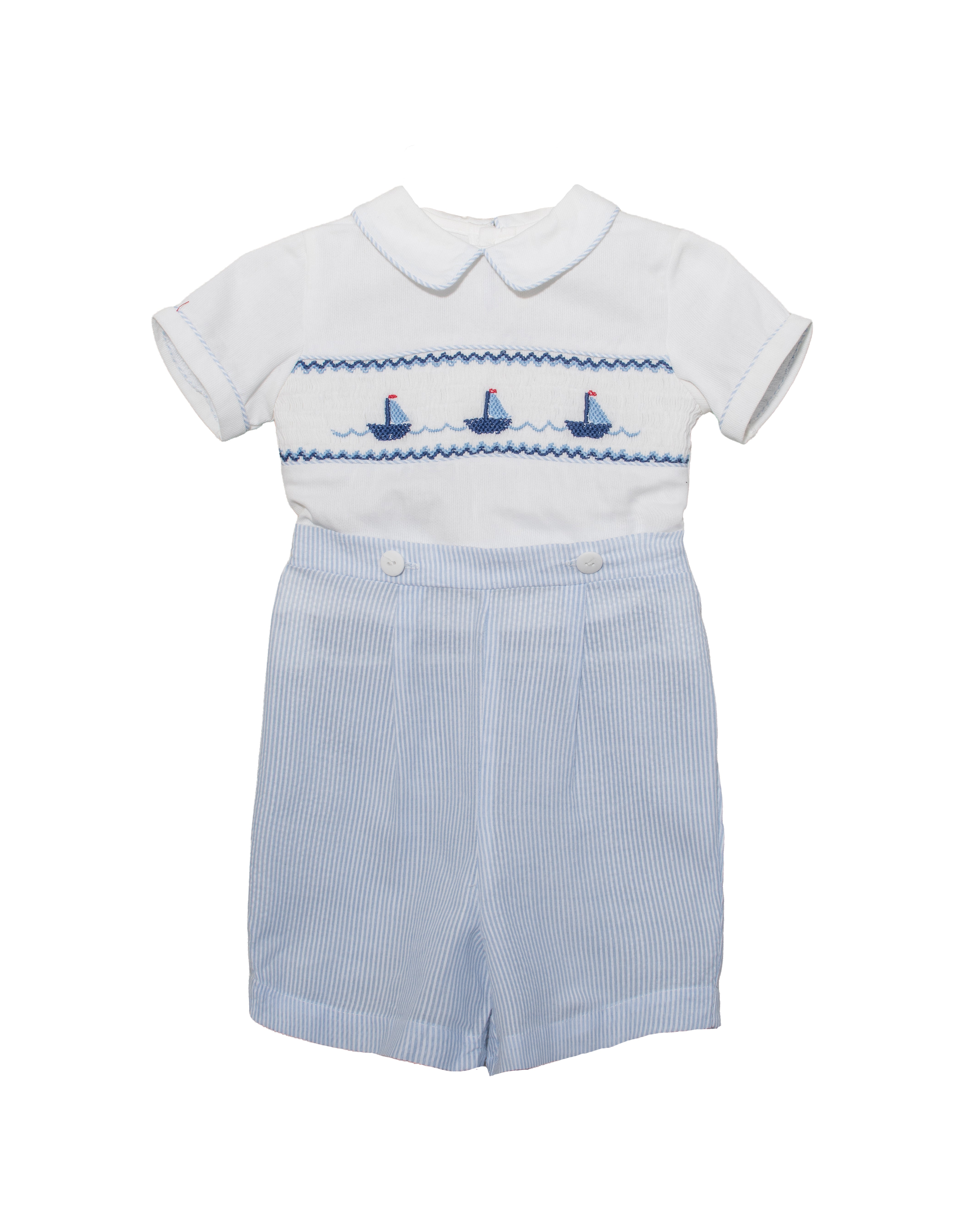 Smocked Sail Boats Bobby Suit