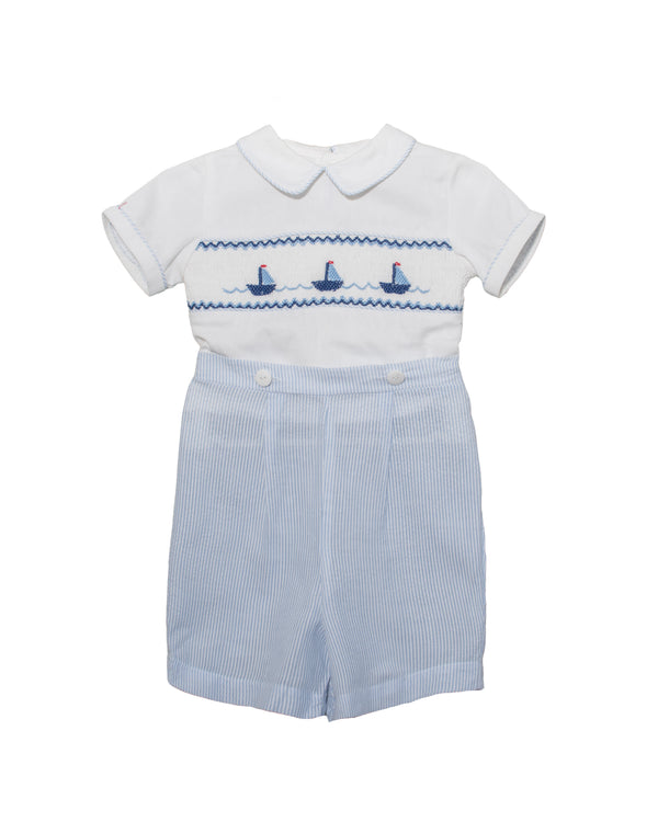 Smocked Sail Boats Bobby Suit