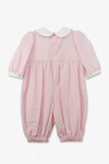 22228-Pink Long Sleeve Baby Girl Romper with Smocked Horses
