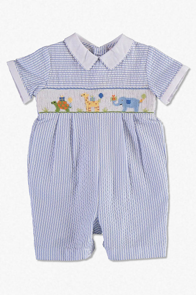 Wholesale Smocked Animal Shortall Baby Boy Romper