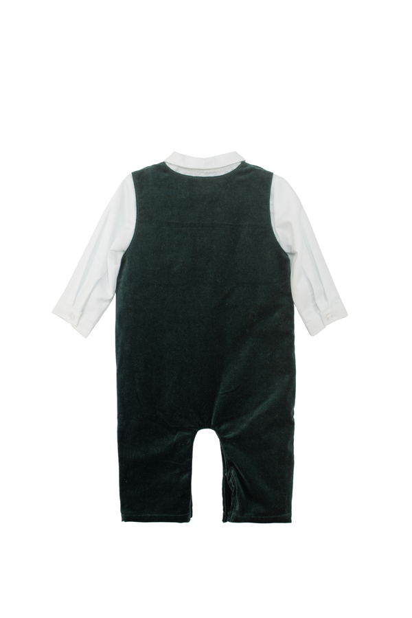 30000-Green Velvet Baby Boy Long Romper