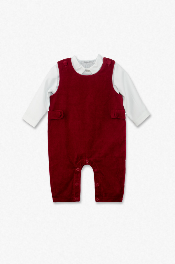 30001-Red Velvet Baby Boy Long Romper & Shirt Set