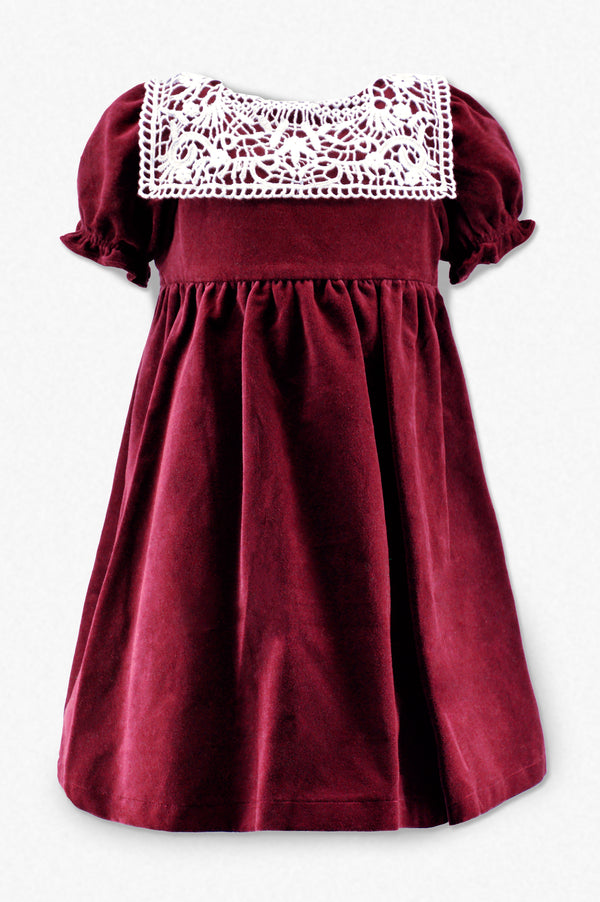 30007T-Red Velvet Girl Short Sleeve Toddler & Youth Dress