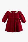 30007-Red Velvet Baby Girl Long Sleeve Dress