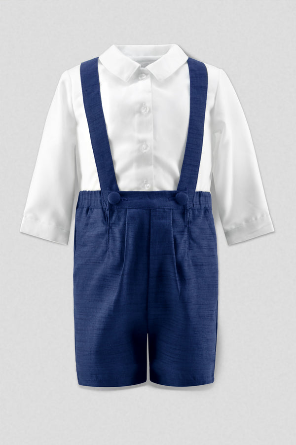 30008-Silk Navy Baby Boy Suspender Shorts Set