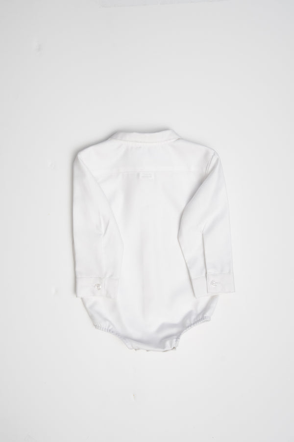 30020-White Button-Down Baby Boy Long Sleeve Shirt