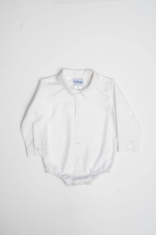 30020-White Button-Down Baby Boy Long Sleeve Shirt