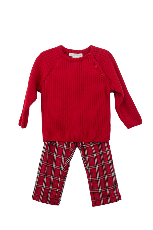 30024-Red & White Baby Boy Plaid Pant Set