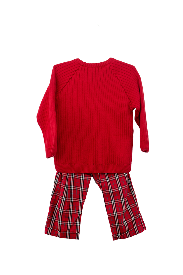 30024-Red & White Baby Boy Plaid Pant Set