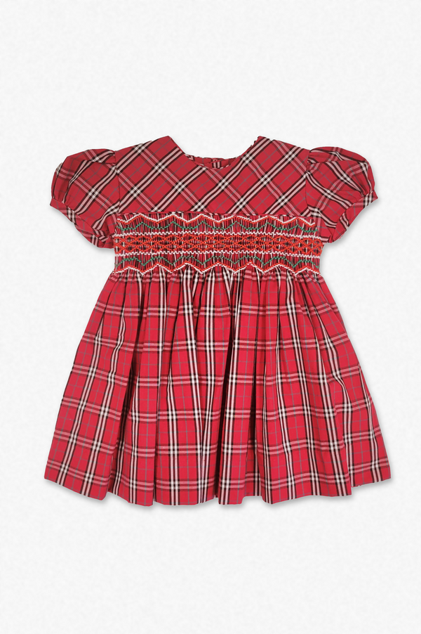 30025-Red & White Plaid Short Sleeve Baby Girl Dress