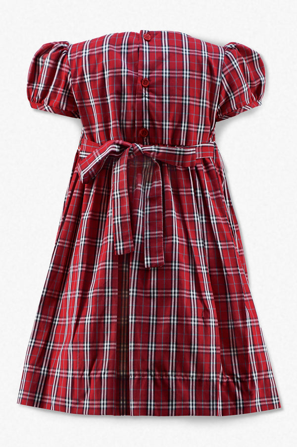 30025-Red & White Plaid Short Sleeve Toddler Girl Dress