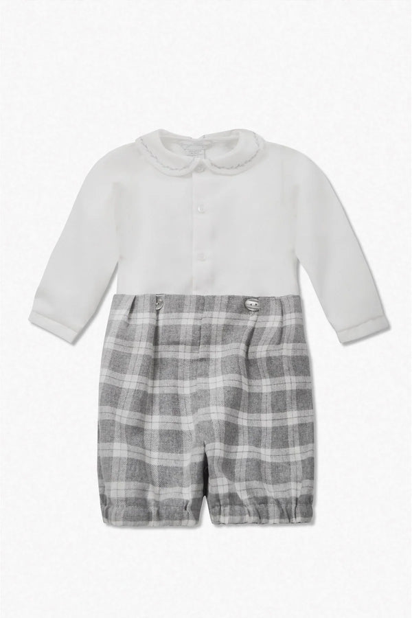 30027-White & Gray Heathered Plaid Baby Boy Bobby Suit