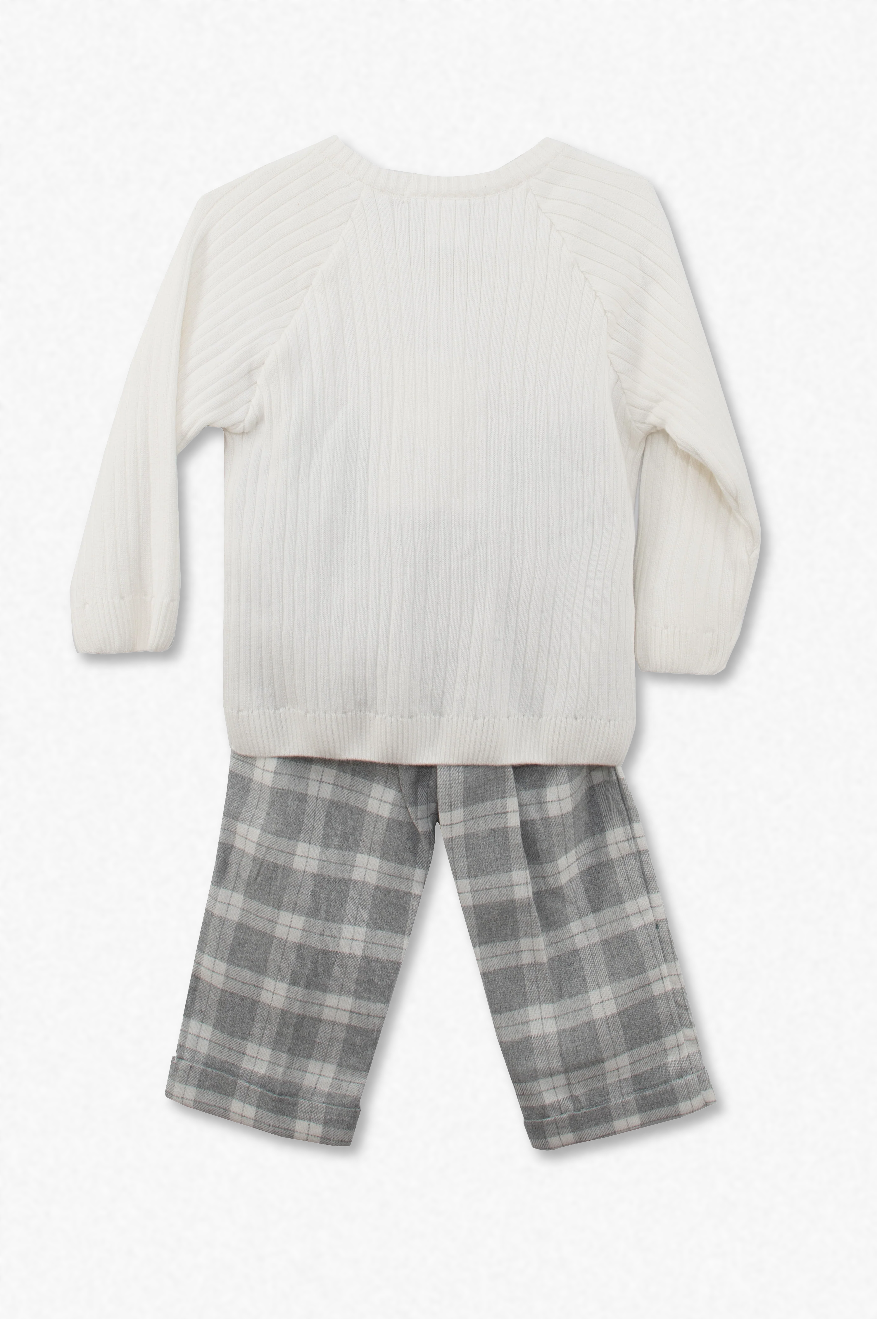 30028-White & Gray Heathered Plaid Baby Boy Pant Set