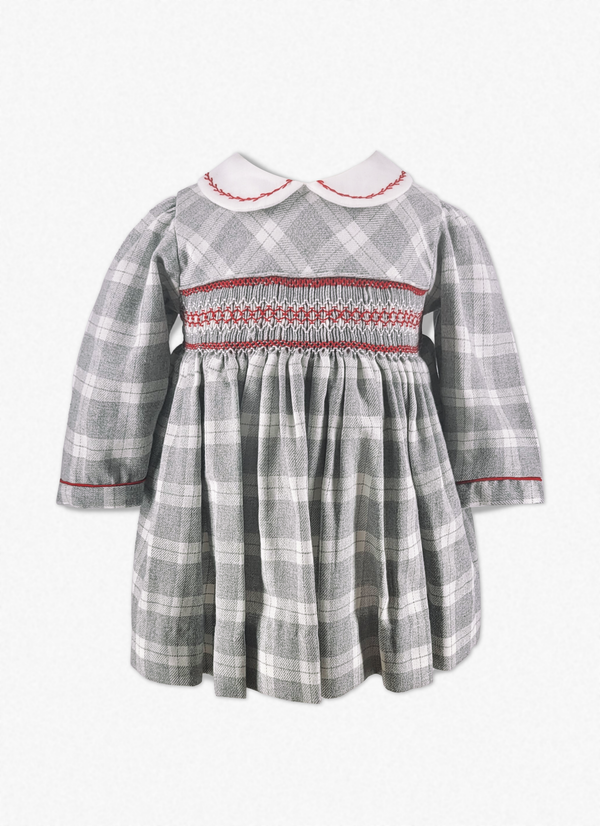 30029-Heathered Plaid Baby Girl Long Sleeve Dress