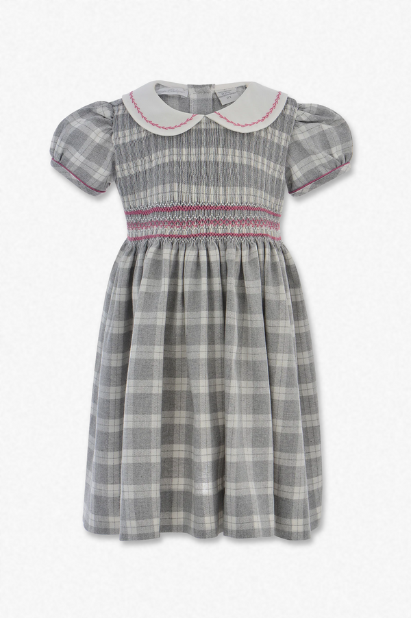 30030T-Gray Heathered Plaid Toddler Girl Short Sleeve Dress