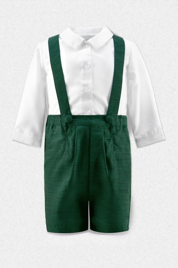 30045-Silk Suspender Short & Shirt Set Hunter Green