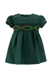 30046-Green Silk Smocked Short Sleeve Baby Dress