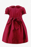 Red Floral Smocked Silk Toddler Girl Short Sleeve Dress