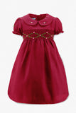 Red Floral Smocked Silk Toddler Girl Short Sleeve Dress