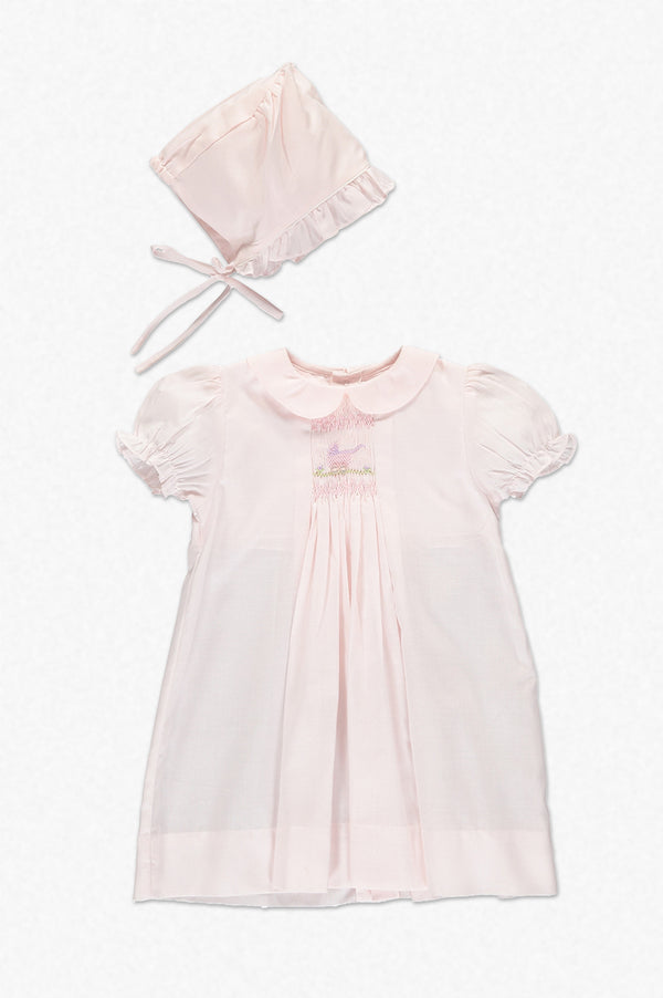 Smocked Carriage One Size Only Baby Girl Day Gown and Hat Pink
