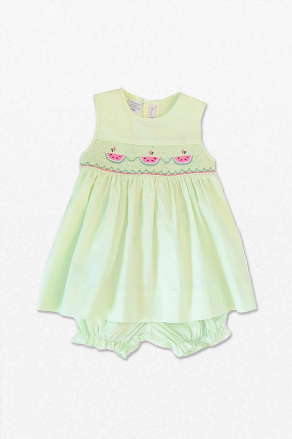 43025-Watermelon Sleeveless Baby Girl Dress with Bloomers