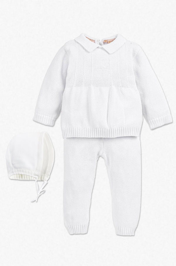 Knit Pearl Cross 2 Piece Baby Boy Baptism Outfit with Bonnet
