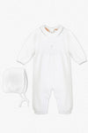 Knit Pearl Silver Cross Baby Boy Christening Outfit with Bonnet