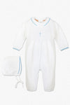 Knit Pearl Blue  Baby Boy Baptism Outfit With Bonnet