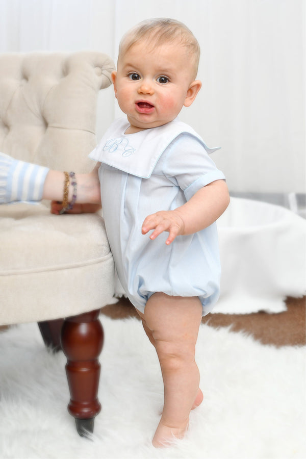 30106-Monogrammable Blue Baby Boy Bubble Romper