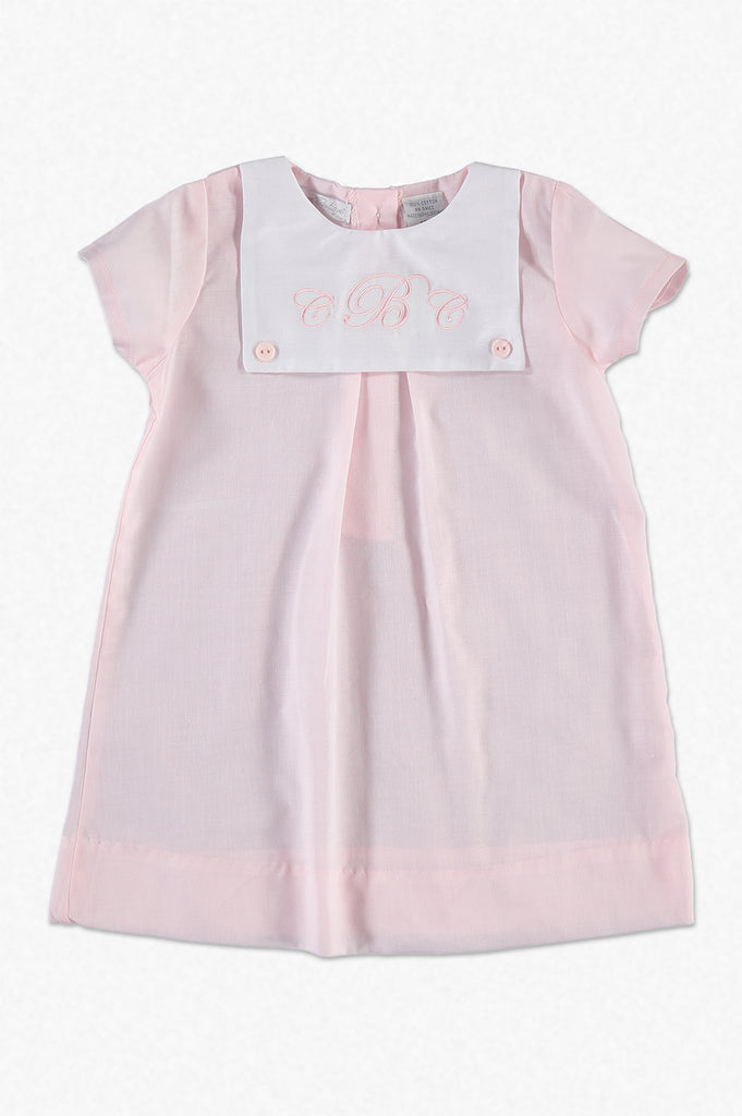Classic Monogram Button Bib Pink Baby Girl Dress