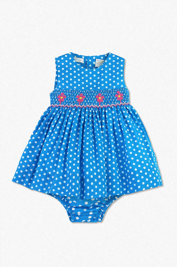 74005-Polka Dot Flowers Baby Girl Sleeveless Dress
