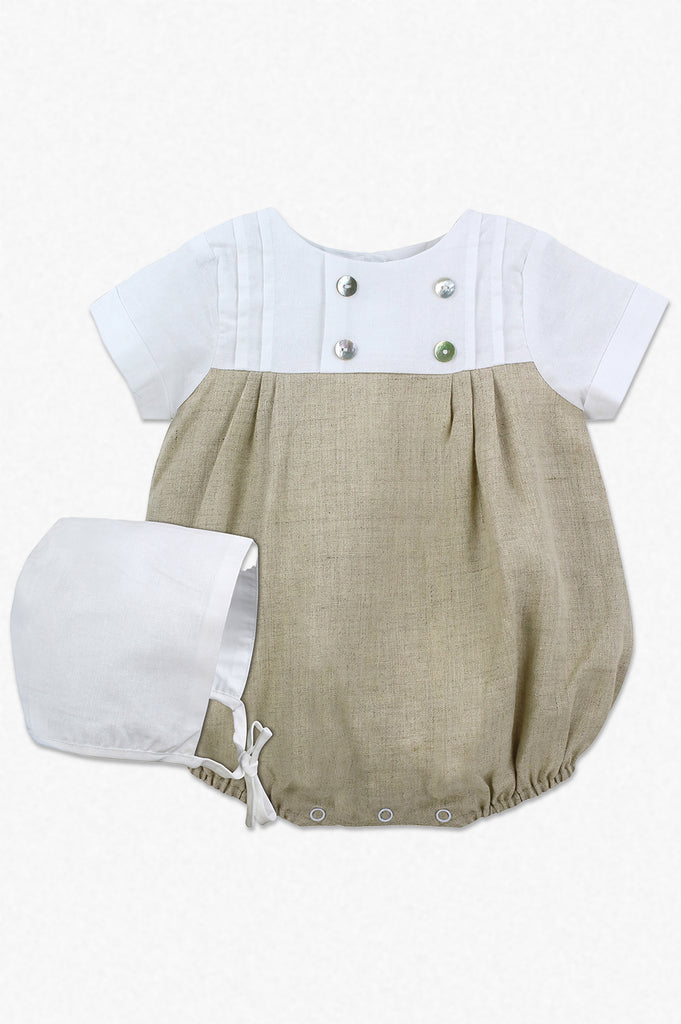 Tan Tuck Romper with Bonnet