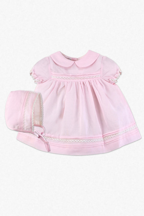 Pink Lace Baby Girl Dress with Bonnet