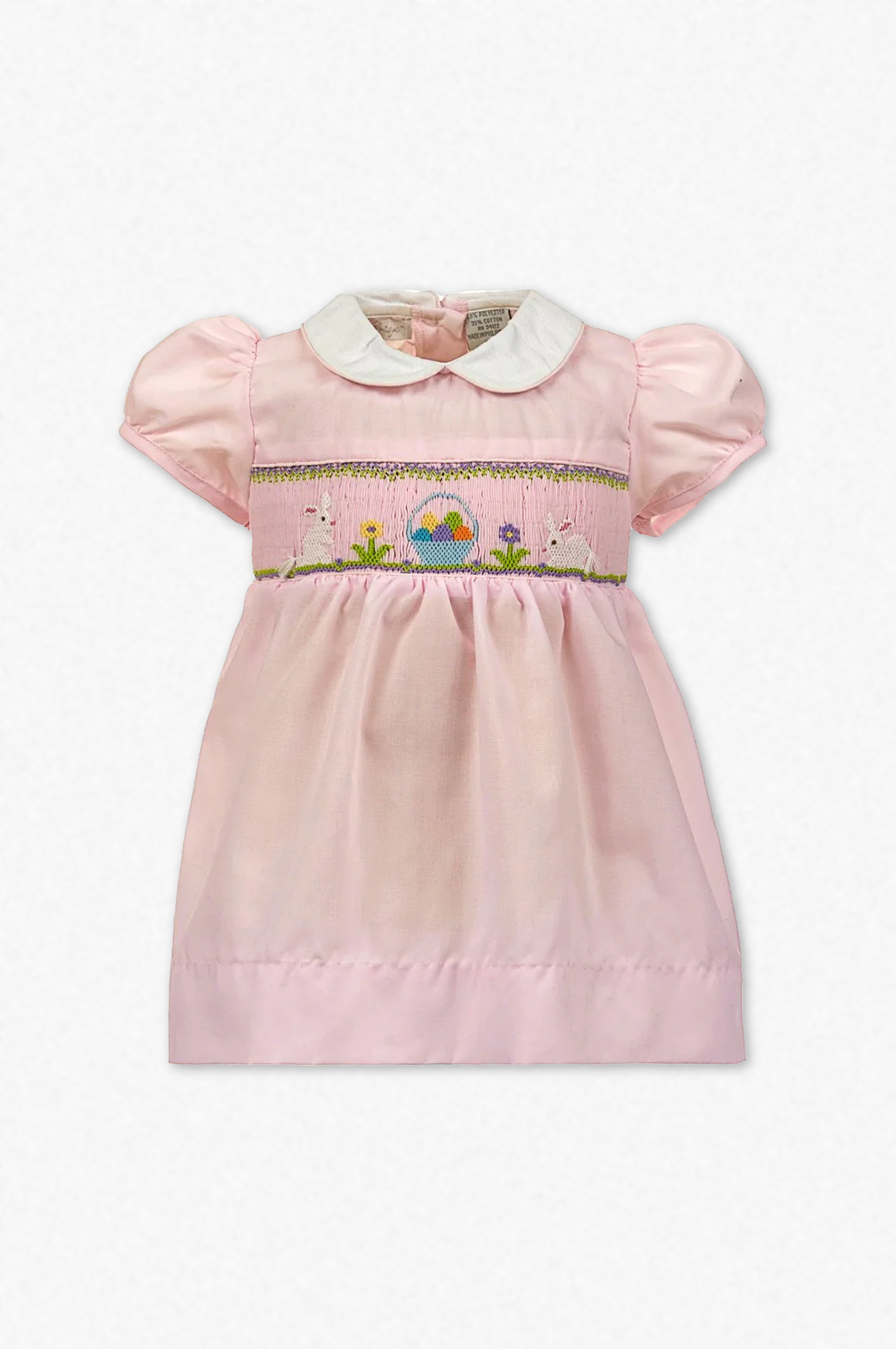 90026-Smocked Bunnies Classic Easter Baby Girl Yoke Dress