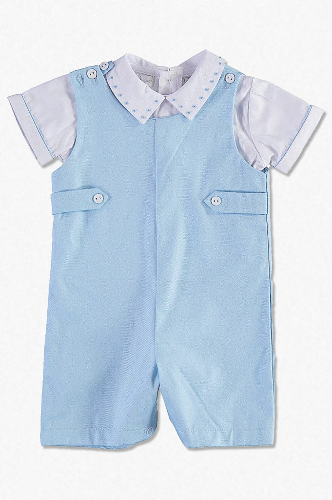 Wholesale Swiss Blue Shortall Baby Romper with Shirt