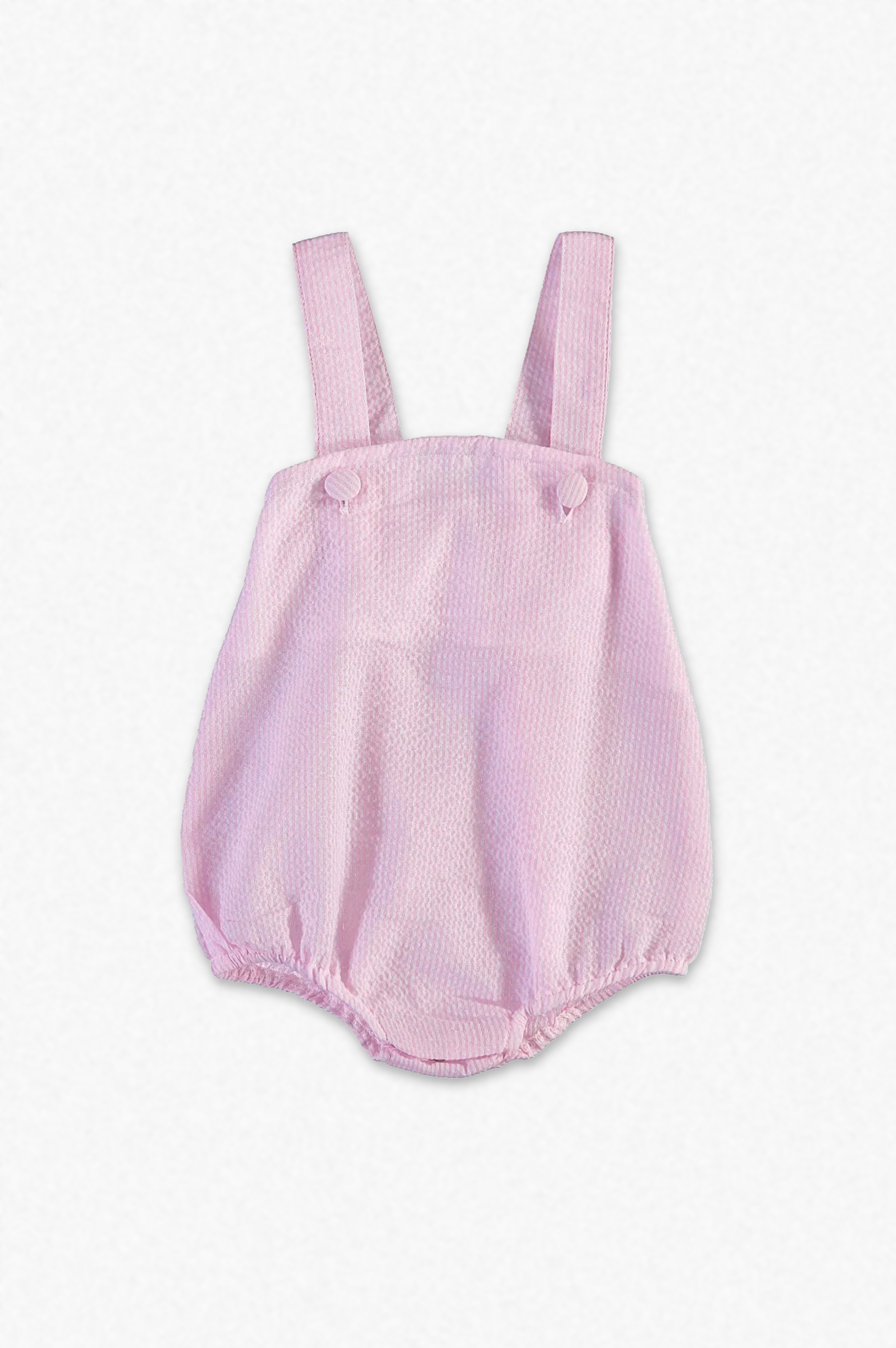 90070-Monogram Seersucker Pink Sunsuit Baby Girl Bubble