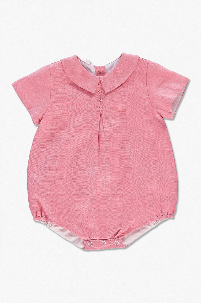Linen Pleated Pink Baby Girl Bubble
