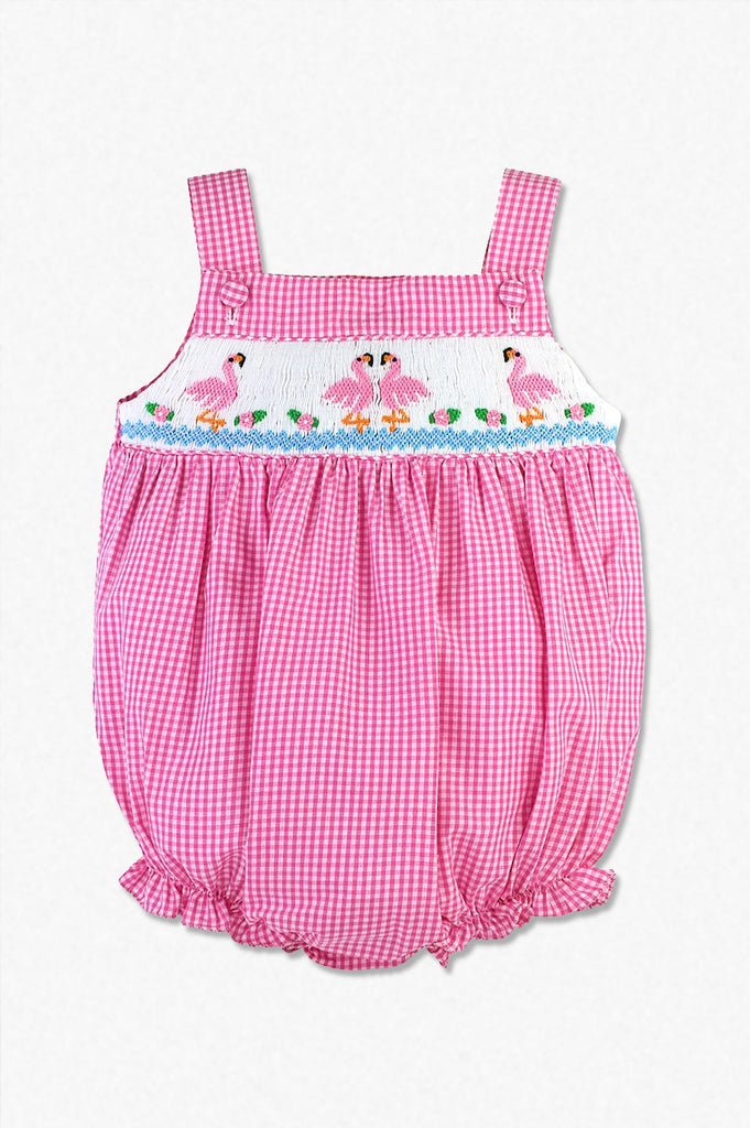 Wholesale Smocked Flamingos Baby Girl Bubble